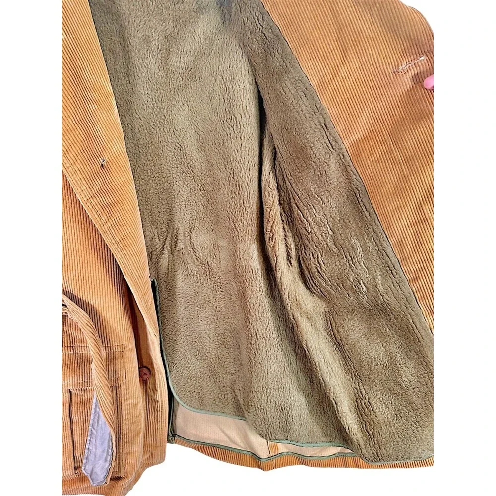 Vintage Campus Outerwear Belted Corduroy Lined Coat Men's 42